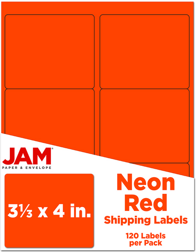 Neon Red 3 1/3 x 4 Shipping Labels