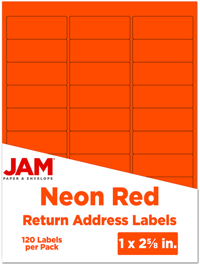 Neon Red 1 x 2 5/8 Return Address Labels