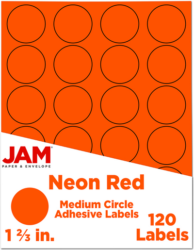 Neon Red Medium 1 2/3 Inch Round Labels