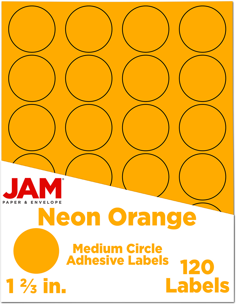 Neon Orange Medium 1 2/3 Inch Round Labels