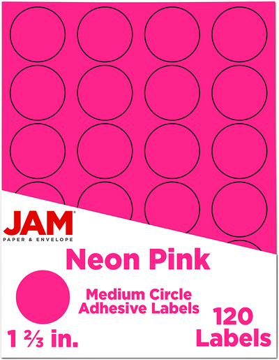 Neon Pink Medium 1 2/3 Inch Round Labels
