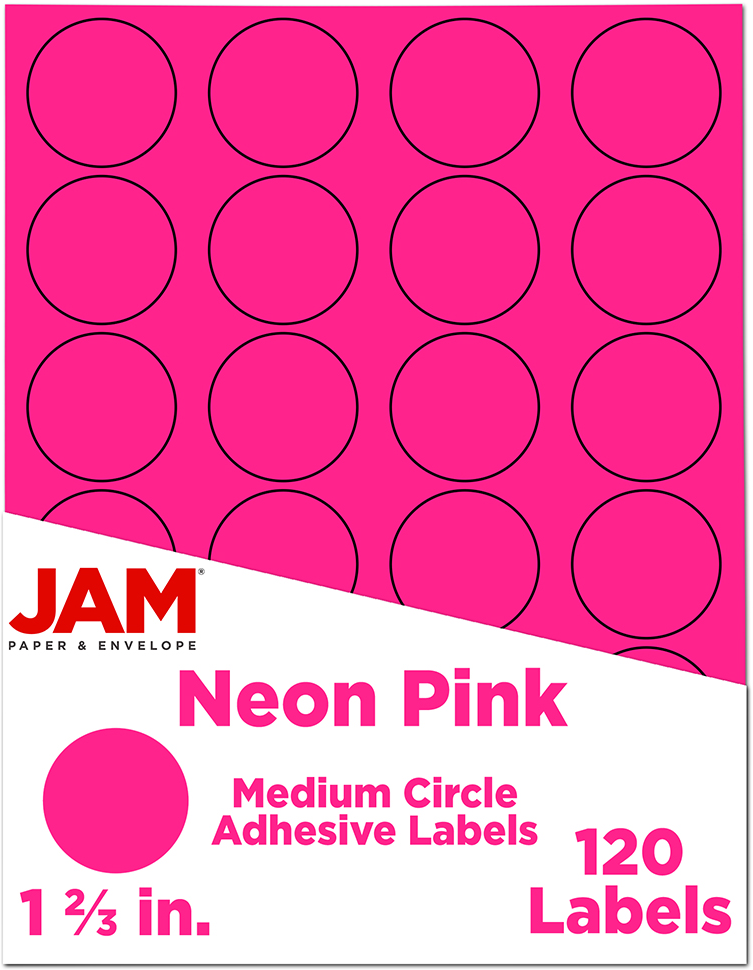 Neon Pink Medium 1 2/3 Inch Round Labels