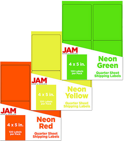 Assorted Neon 4 x 5 Quarter-Sheet Shipping Labels
