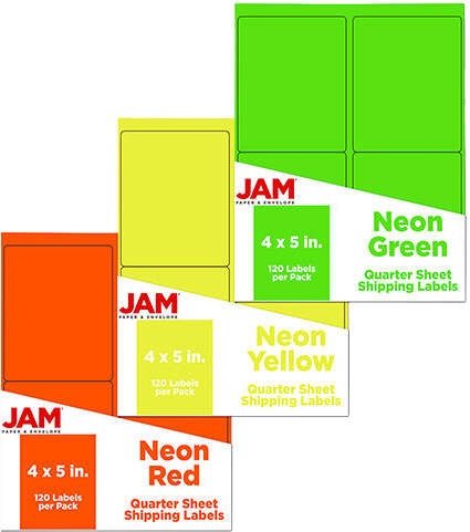 Assorted Neon 4 x 5 Quarter-Sheet Shipping Labels