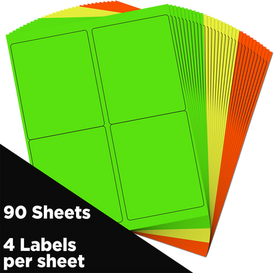 Assorted Neon 4 x 5 Quarter-Sheet Shipping Labels