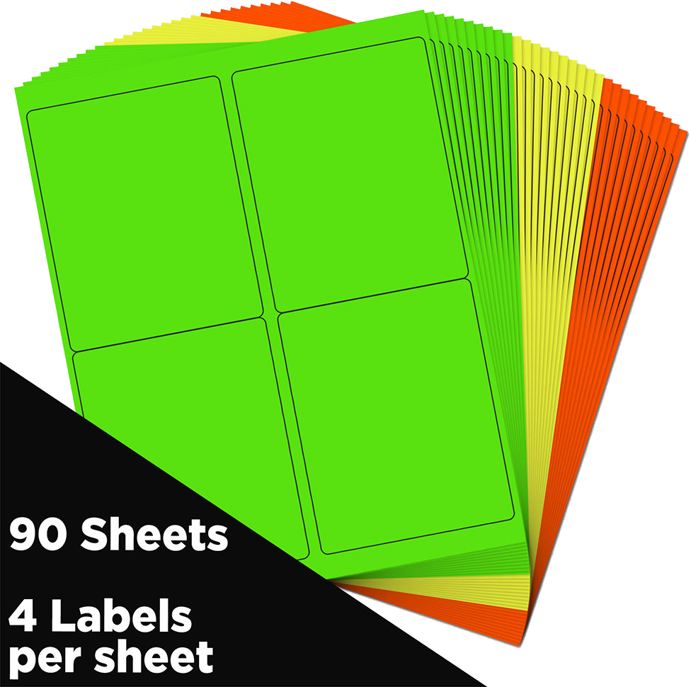 Assorted Neon 4 x 5 Quarter-Sheet Shipping Labels