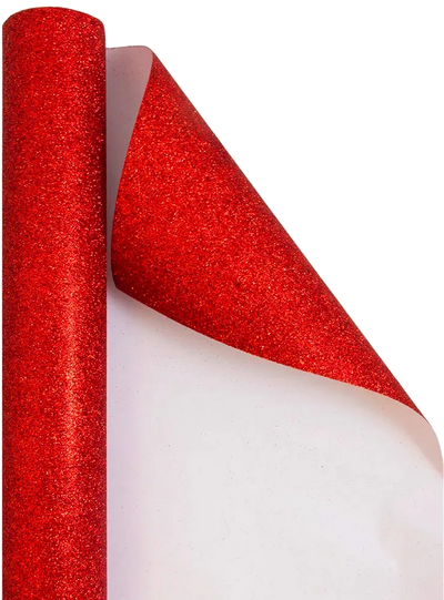 Red Glitter Wrapping Paper with Tape with Double-Sided Tape Set (25 Sq Ft)