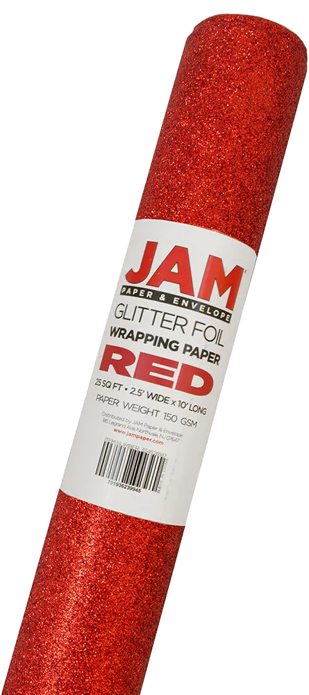 Red Glitter Wrapping Paper with Tape with Double-Sided Tape Set (25 Sq Ft)