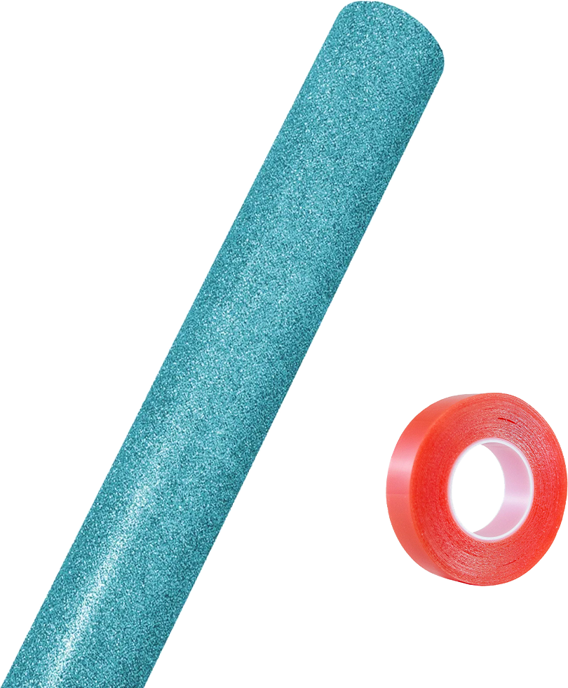 Aqua Glitter Wrapping Paper with Tape with Double-Sided Tape Set (25 Sq Ft)