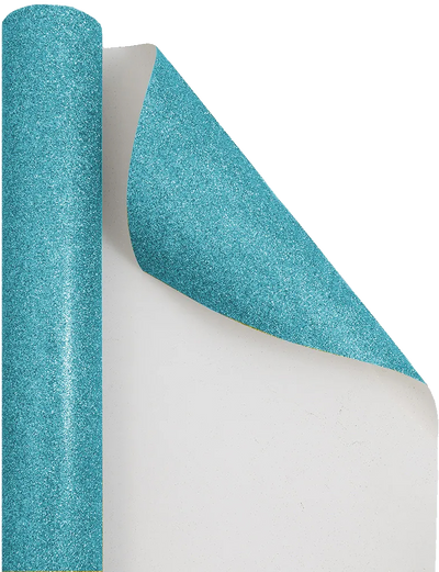 Aqua Glitter Wrapping Paper with Tape with Double-Sided Tape Set (25 Sq Ft)