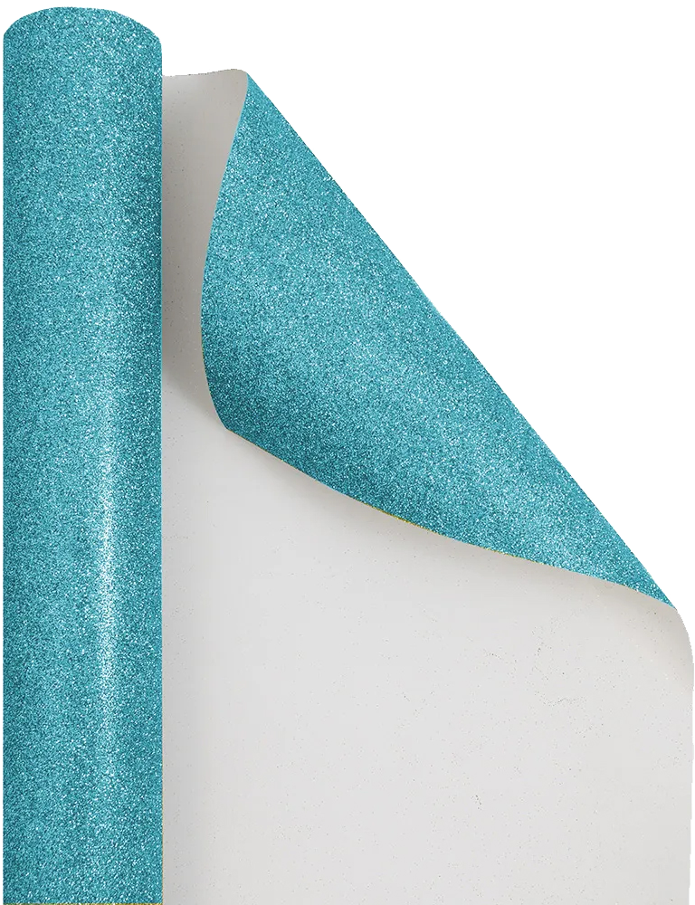 Aqua Glitter Wrapping Paper with Tape with Double-Sided Tape Set (25 Sq Ft)