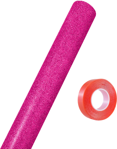 Fuchsia Glitter Wrapping Paper with Tape with Double-Sided Tape Set (25 Sq Ft)