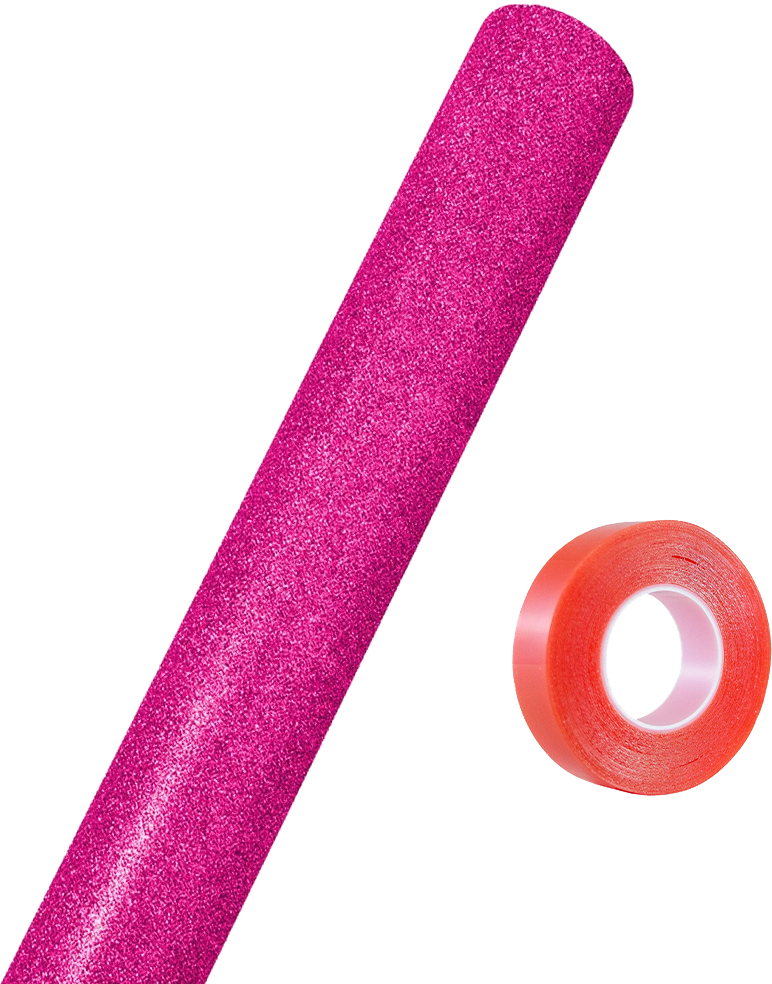 Fuchsia Glitter Wrapping Paper with Tape with Double-Sided Tape Set (25 Sq Ft)
