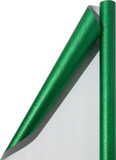 Green Glitter Wrapping Paper with Tape with Double-Sided Tape Set (25 Sq Ft)