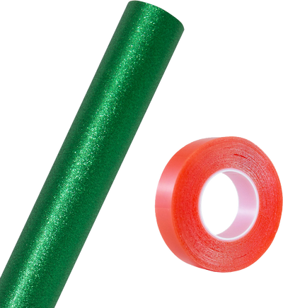 Green Glitter Wrapping Paper with Tape with Double-Sided Tape Set (25 Sq Ft)