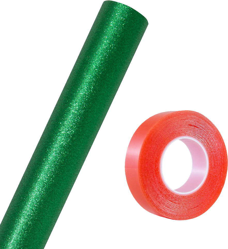 Green Glitter Wrapping Paper with Tape with Double-Sided Tape Set (25 Sq Ft)