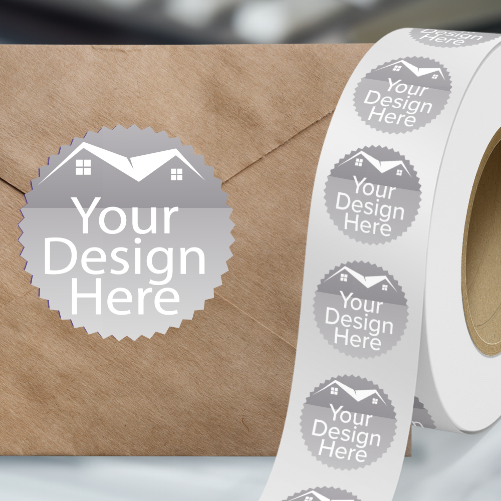 Silver Foil 2 1/4 Inch Roll of Burst Shaped Labels - Sales Certificate Durable with Metallic Finish