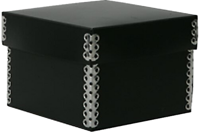 Black Medium Plastic Gift Boxes with Metal Edge (4 1/4 x 4 1/4 x 3)