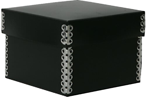 Black Medium Plastic Gift Boxes with Metal Edge (4 1/4 x 4 1/4 x 3)