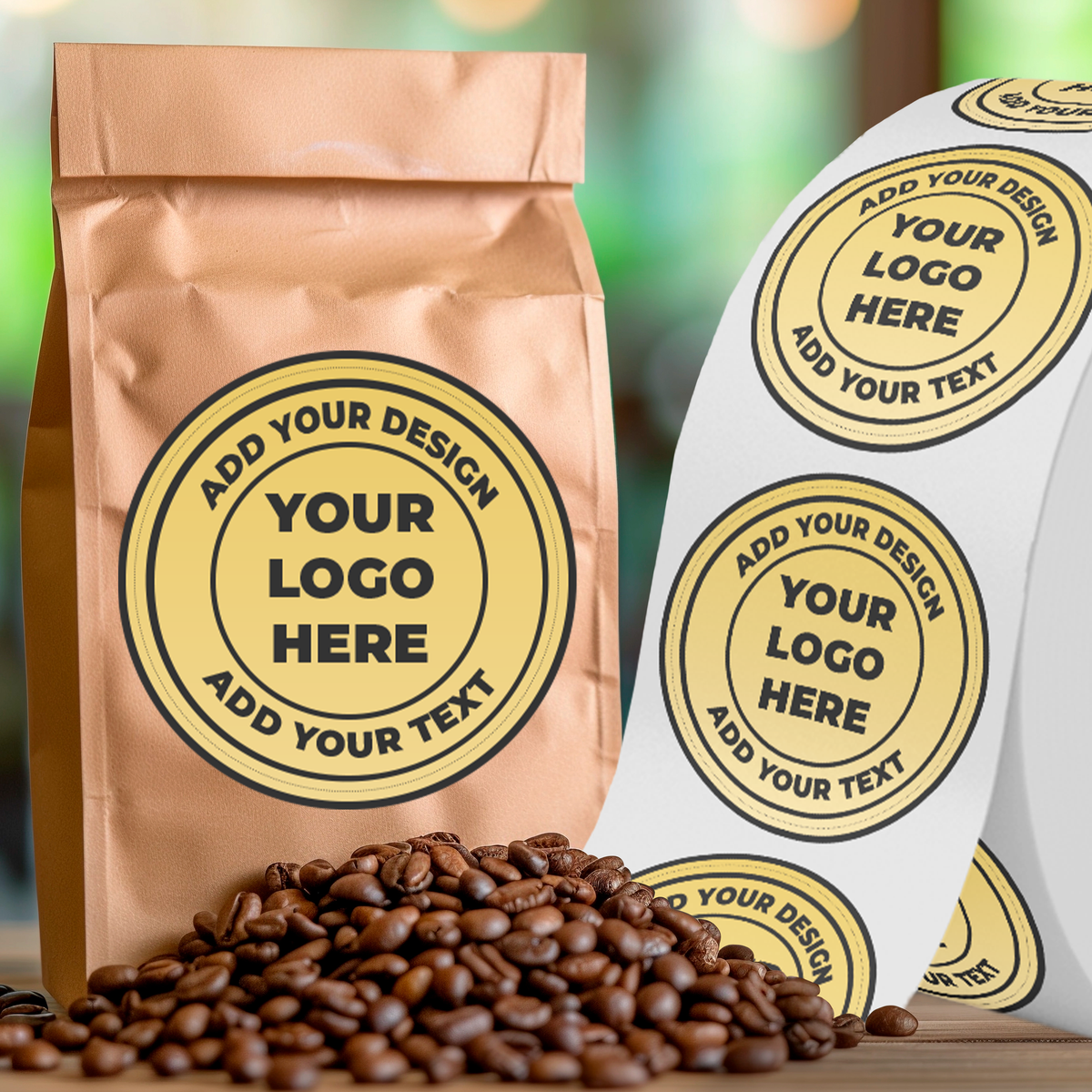 Light Gold 3 Inch Roll of Circular Round Outdoor Labels - Weather Resistant