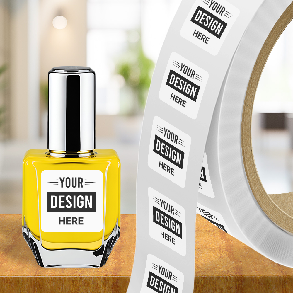 White 2 x 2 Inch Roll of Square Labels - Tear Resistant with High Gloss Film Layer