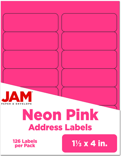 Neon Pink 1 1/3 x 4 Address Labels