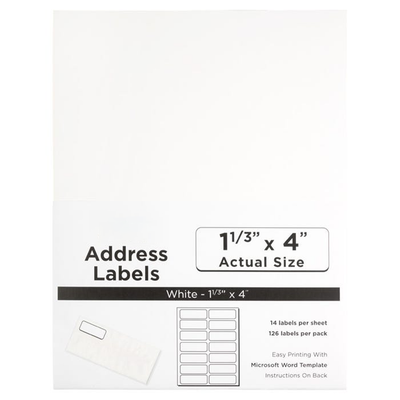 White 1 1/3 x 4 Address Labels