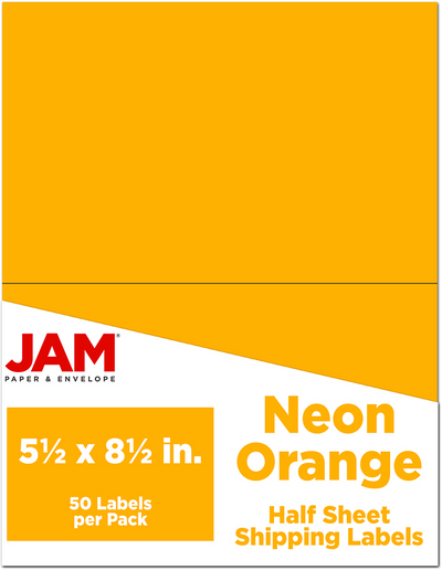 Neon Orange 5 1/2 x 8 1/2 Half Sheet Shipping Labels