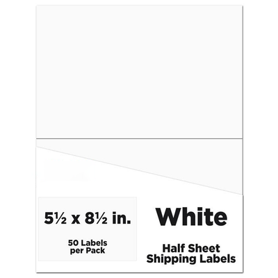 White 5 1/2 x 8 1/2 Half Sheet Shipping Labels