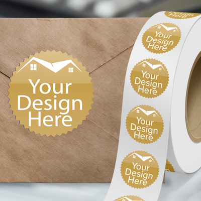Matte Gold Foil 1 7/8 Inch Roll of Burst Shaped Labels - Sales Certificate Durable