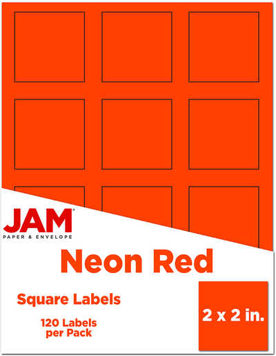 Neon Red 2 x 2 Square Labels