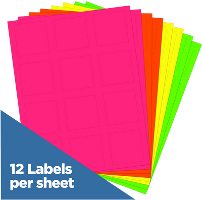 Assorted Neon 2 x 2 Square Labels