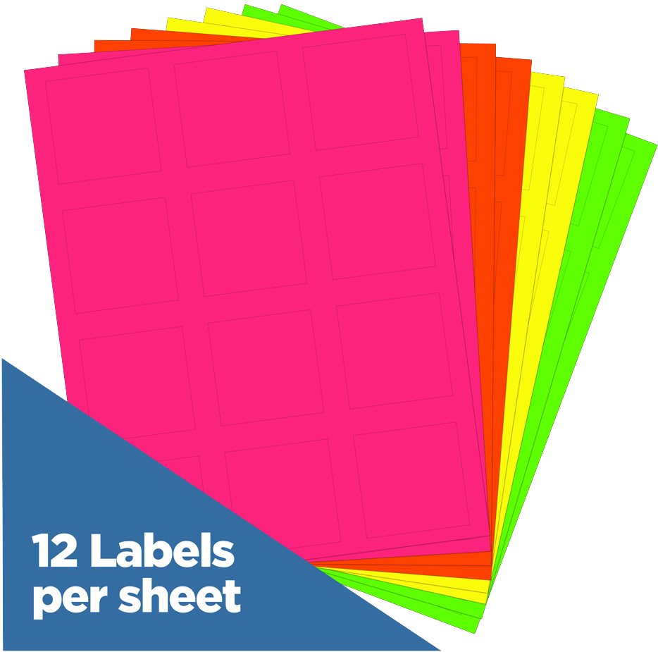 Assorted Neon 2 x 2 Square Labels