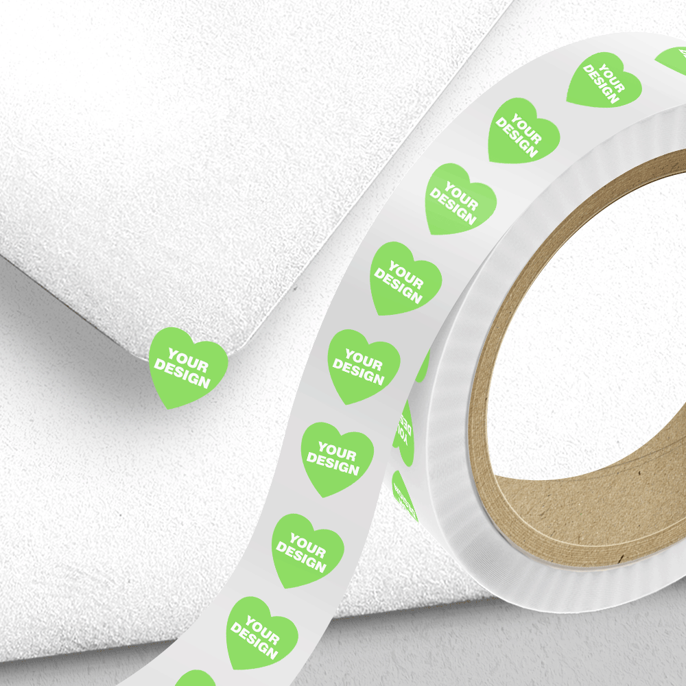 Neon Green 1 1/8 x 1 1/8 Inch Roll of Heart Shaped Labels - Wedding Anniversary Valentine's Day Bright Adhesive