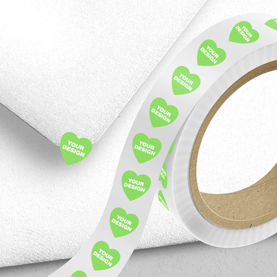 Neon Green 1 1/8 x 1 1/8 Inch Roll of Heart Shaped Labels - Wedding Anniversary Valentine's Day Bright Adhesive