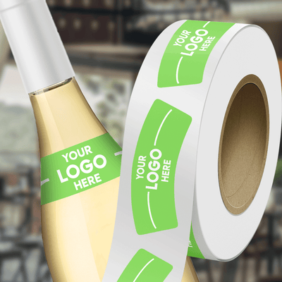 Neon Green 1 3/16 x 3 1/4 Inch Roll of Bottle Neck Shaped Labels - Promotion Beverage Bright Adhesive