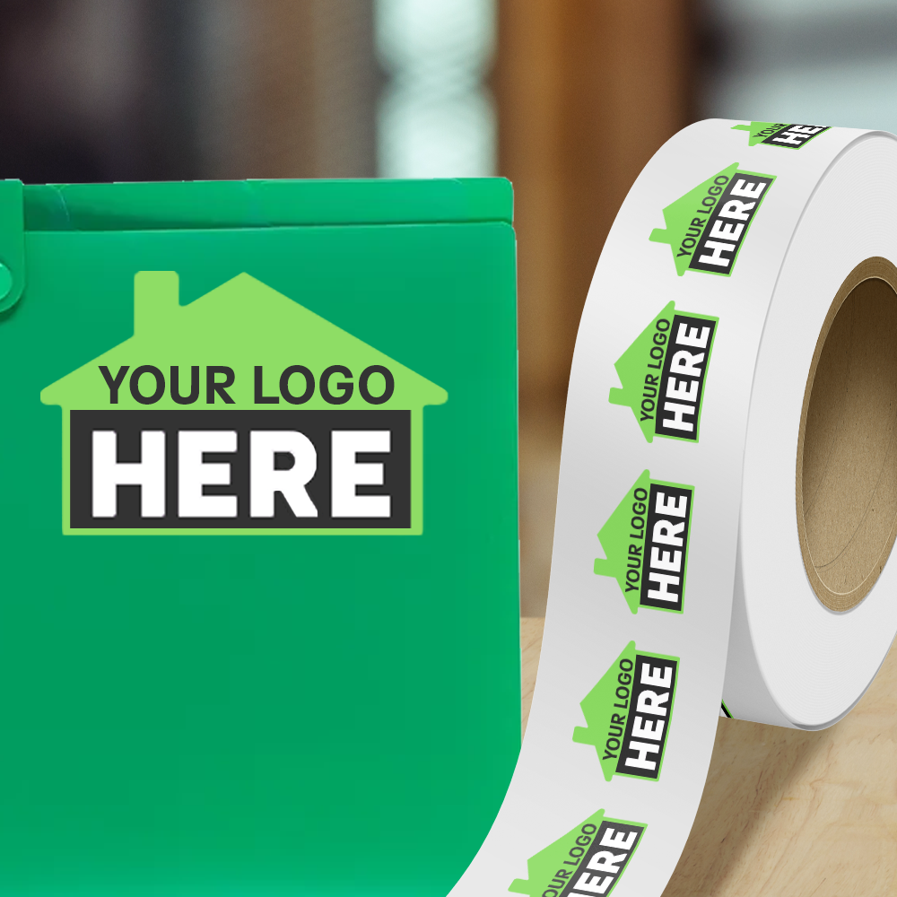 Neon Green 1 7/8 x 2 7/8 Inch Roll of House Shaped Labels - Real Estate Bright Adhesive