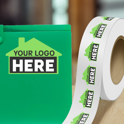 Neon Green 1 7/8 x 2 7/8 Inch Roll of House Shaped Labels - Real Estate Bright Adhesive
