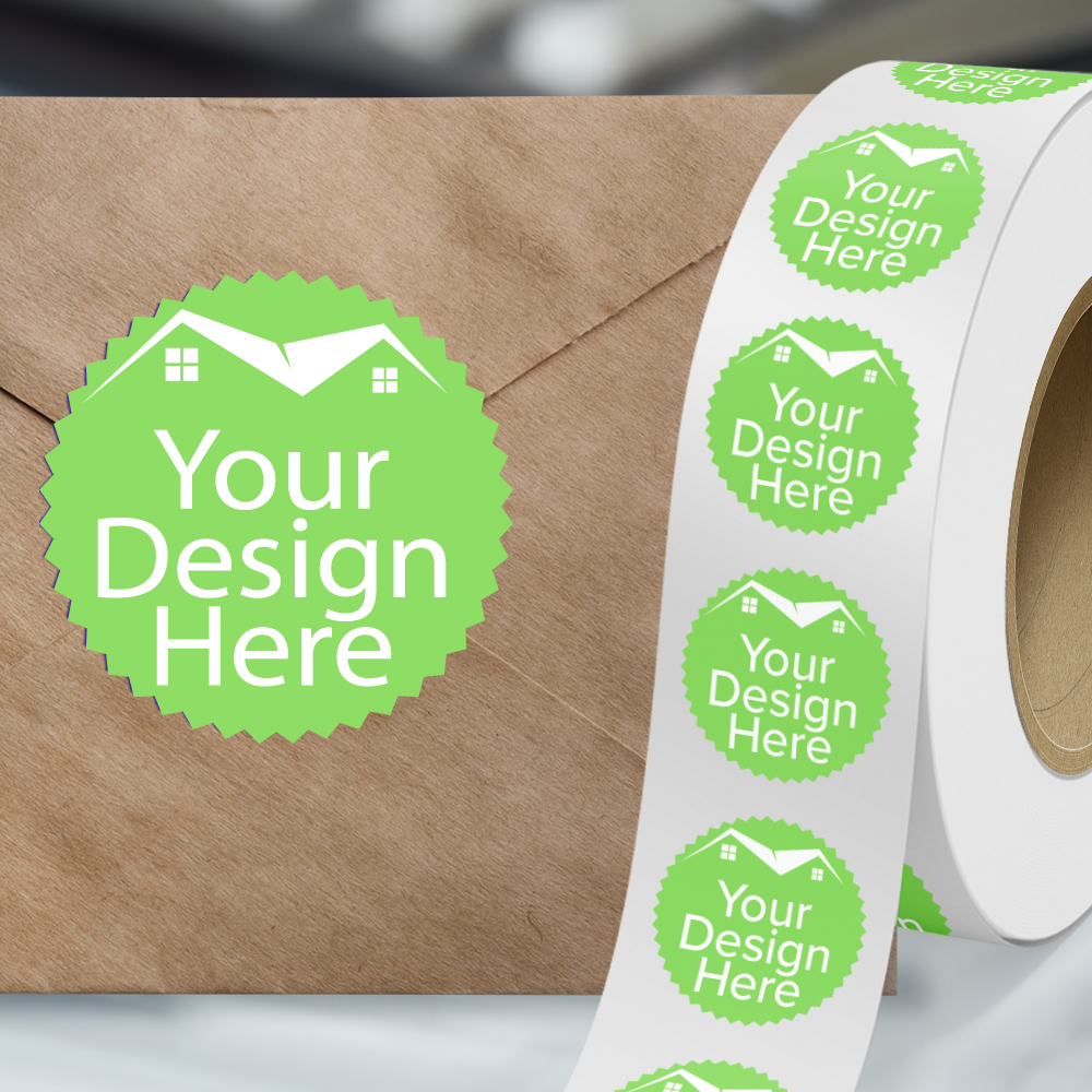 Neon Green 1 7/8 Inch Roll of Burst Shaped Labels - Sales Certificate Bright Adhesive