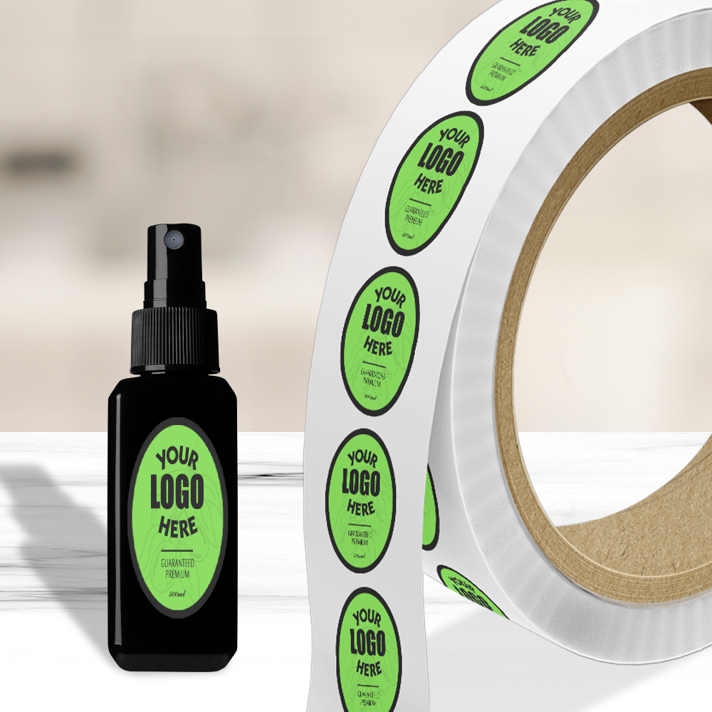 Neon Green 1 x 2 Inch Roll of Oval Labels - Bright Adhesive