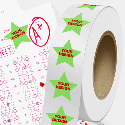 Neon Green 2 3/4 x 2 7/8 Inch Roll of Star Shaped Labels - Educational Award Bright Adhesive