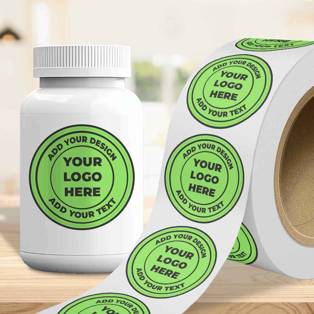 Neon Green 4 Inch Roll of Circular Round Labels - Bright Adhesive
