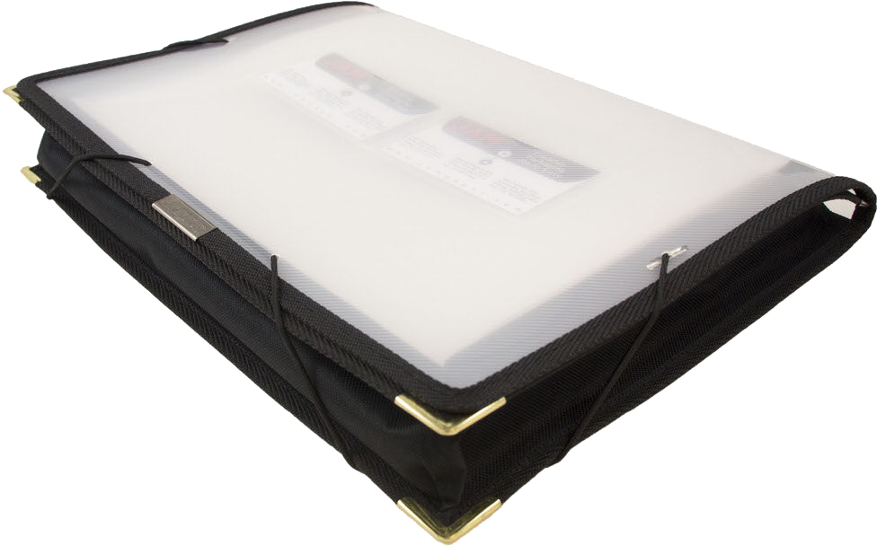 Clear 9 3/4 x 13 Plastic Portfolios with Fabric Edges and Elastic