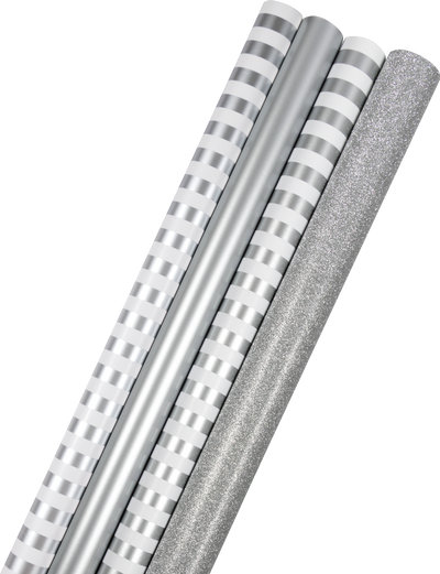 Everything Silver Christmas Wrapping Paper Set (100 Sq Ft) - 4 Rolls