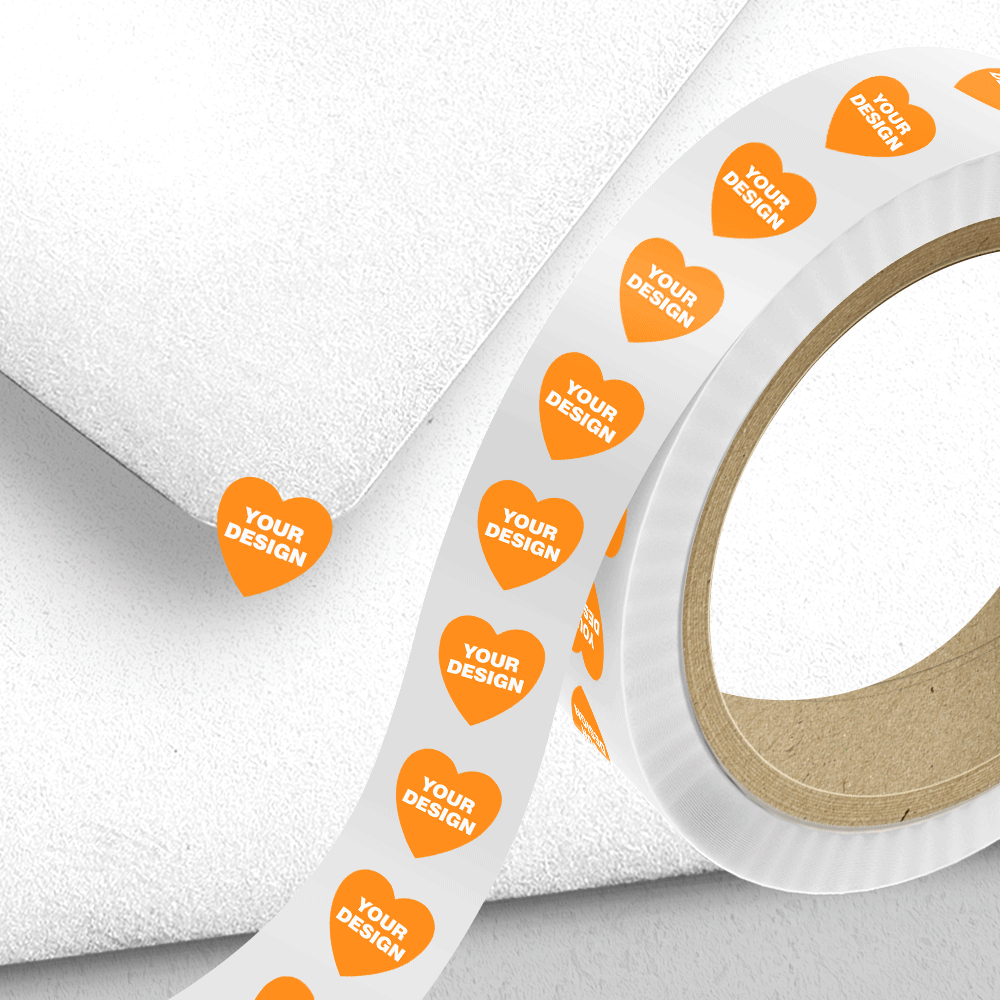 Neon Orange 1 1/8 x 1 1/8 Inch Roll of Heart Shaped Labels - Wedding Anniversary Valentine's Day Bright Adhesive