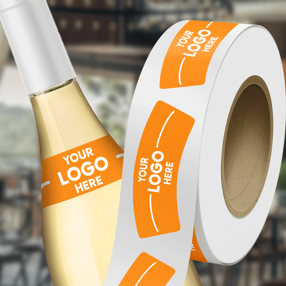 Neon Orange 1 3/16 x 3 1/4 Inch Roll of Bottle Neck Shaped Labels - Promotion Beverage Bright Adhesive