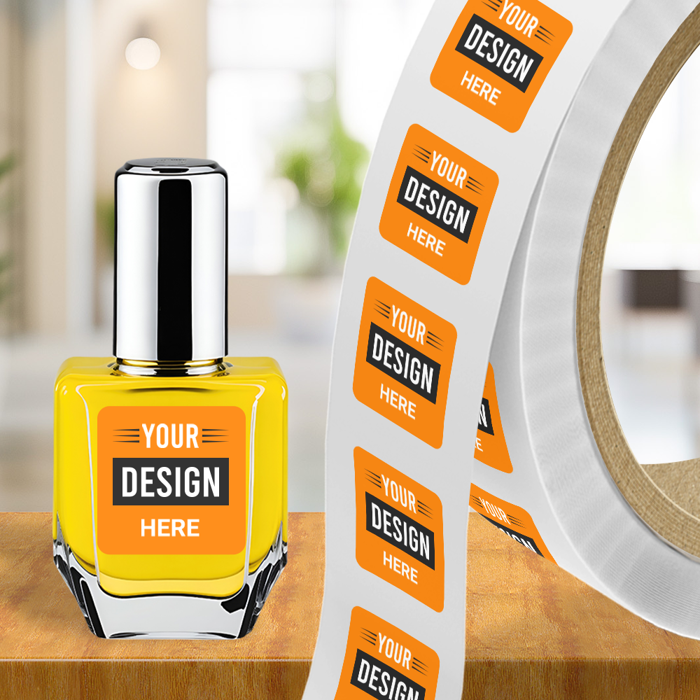 Neon Orange 1 3/4 X 1 3/4 Inch Roll of Square Labels - Bright Adhesive