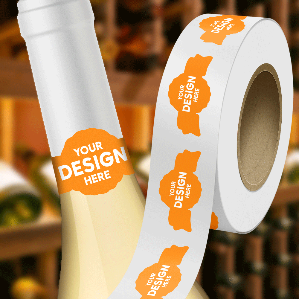 Neon Orange 1 3/8 x 2 5/8 Inch Roll of Anniversary Seal Shaped Labels - Scrapbook Bright Adhesive