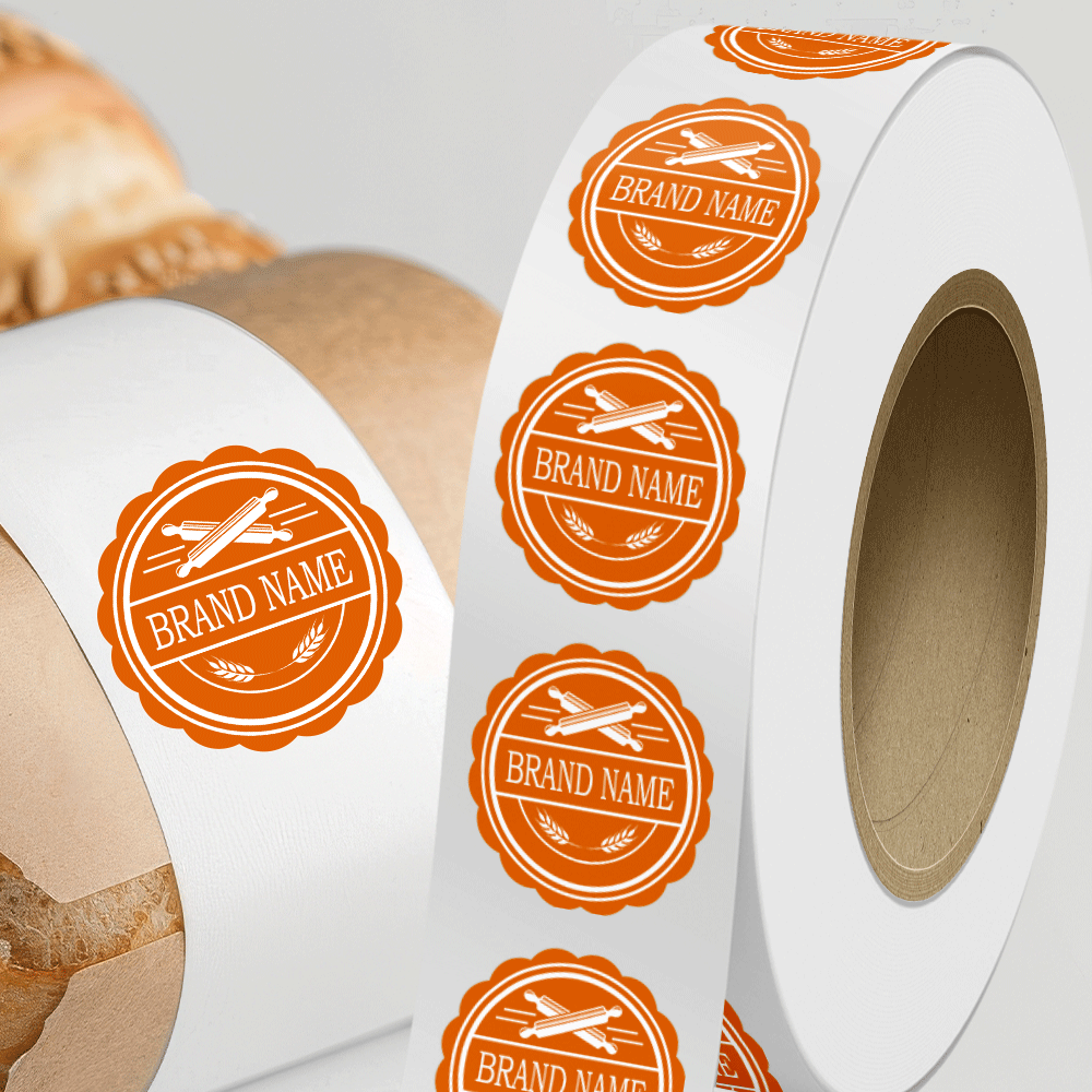 Neon Orange 1 5/8 x 1 5/8 Inch Roll of Scallop Shaped Labels - DIY Promotional Project Bright Adhesive