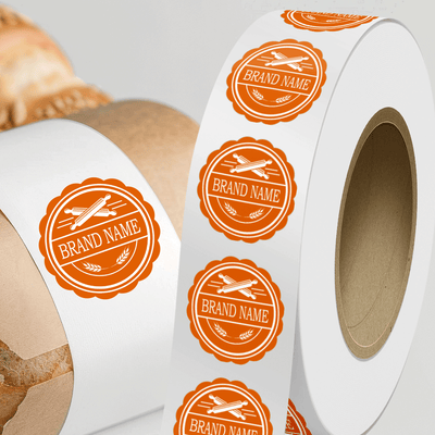 Neon Orange 1 5/8 x 1 5/8 Inch Roll of Scallop Shaped Labels - DIY Promotional Project Bright Adhesive